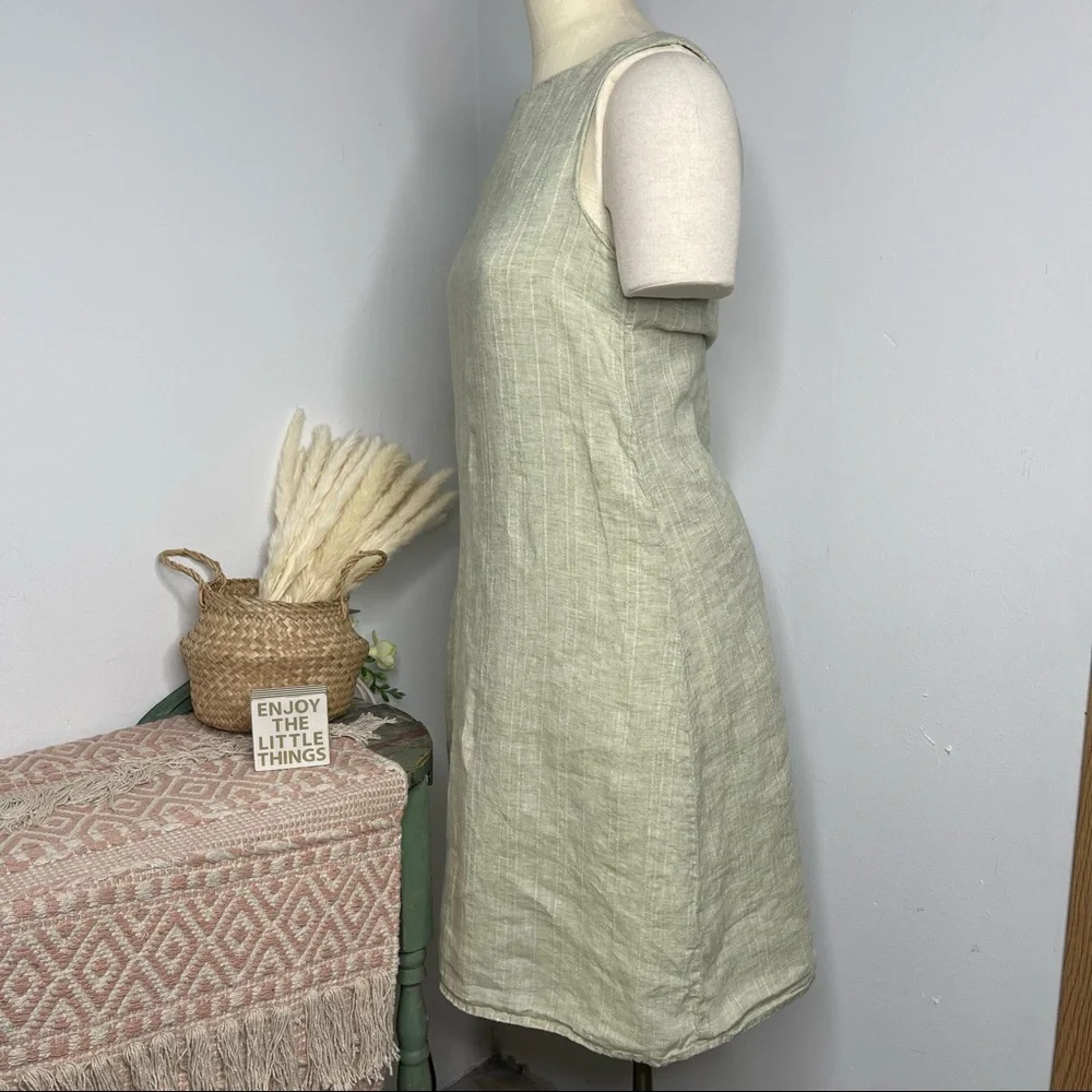Flax Light Sage Green Linen Shift Dress